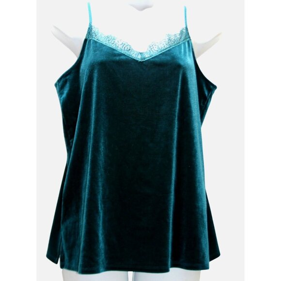 Grace & Lace Womens M Velvet Camisole Babydoll Top Green Lace Trim Y2K Romantic - Picture 1 of 5